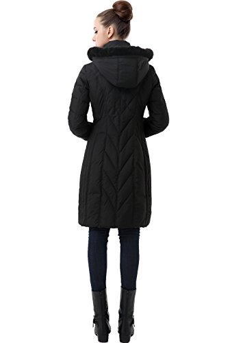 womens knee length down coat with hood