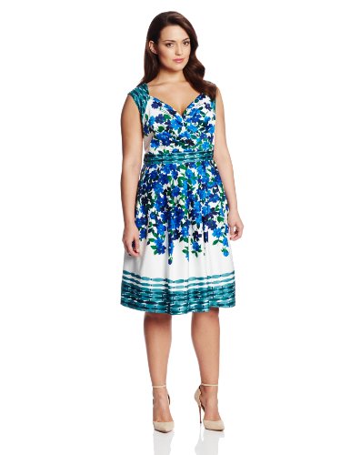 Adrianna Papell Women's Plus-Size Fit and Flare Flower Dot Print Dress ...