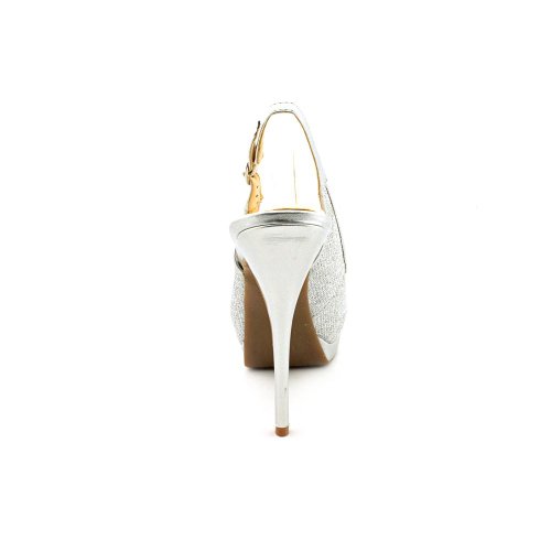 Guess Glenisa 2 Womens Size 8 Silver Peep Toe Textile Platforms Heels Shoes Top Fashion Web