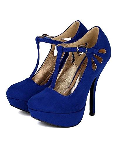 Qupid BB68 Women Suede Cutout T-Strap Platform Stiletto Heel Pump ...