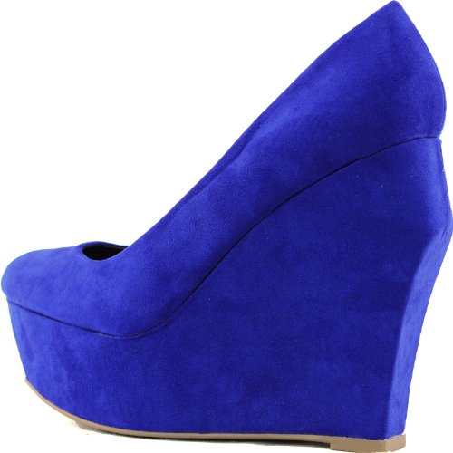 Women's Qupid Taken-01 Cobalt Blue Velvet Wedges High Heel Shoes, Blue ...