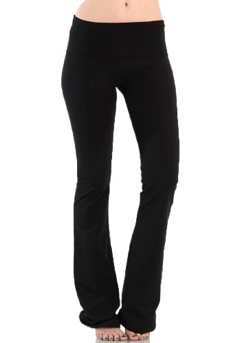 A.S Basic Foldover Waist Stretch Yoga Pants Long Tracksuit Pants-Black ...